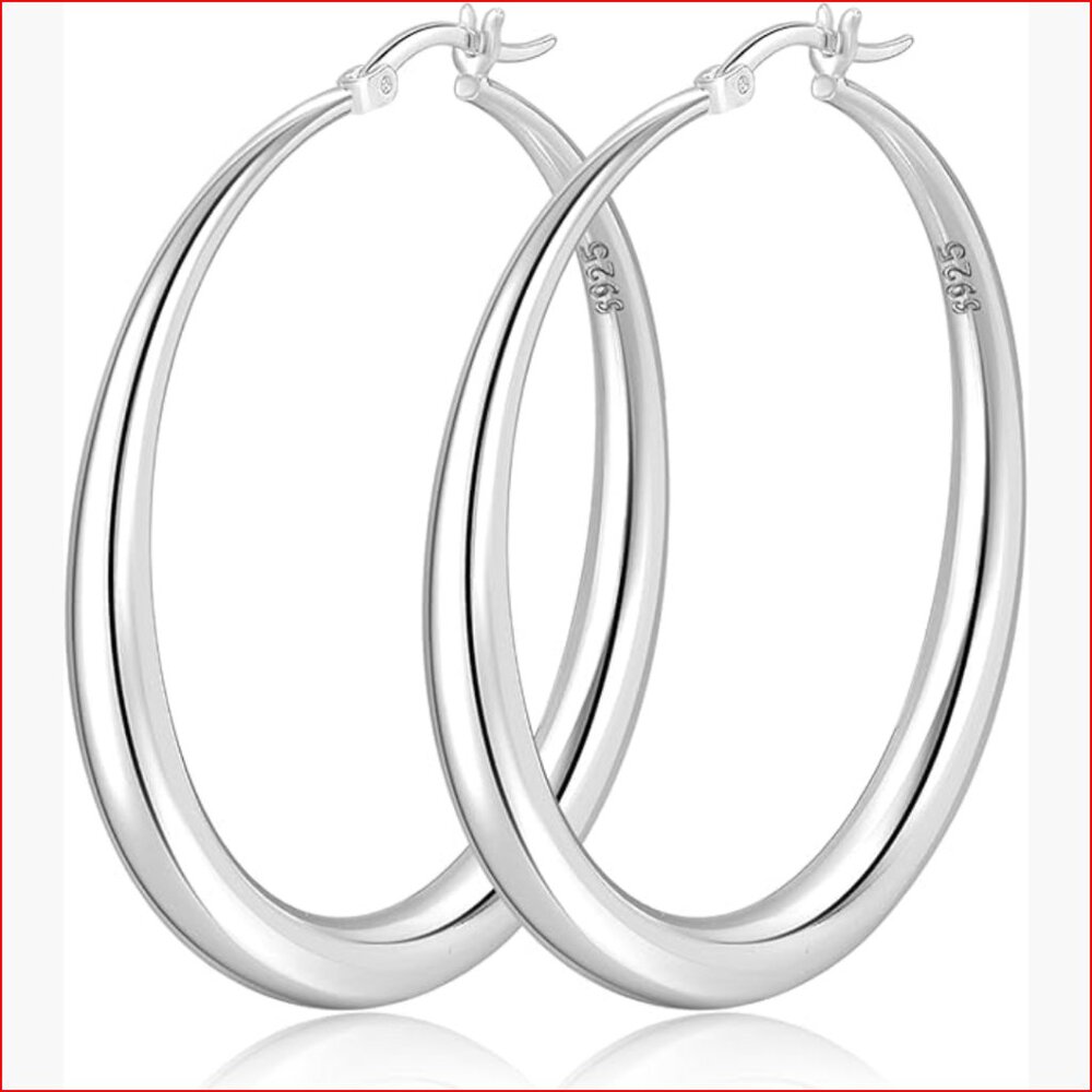 Sterling Silver Hoop Earrings Hypoallergenic Lightweight Large